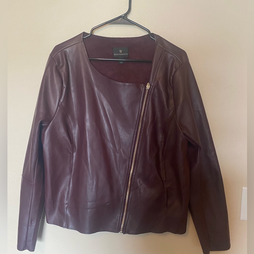 Crossed Zipper Faux Leather Jacket